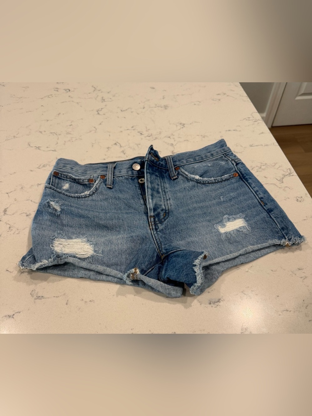 Madewell Relaxed Denim Jean Shorts. Button Fly Distressed Size 24.